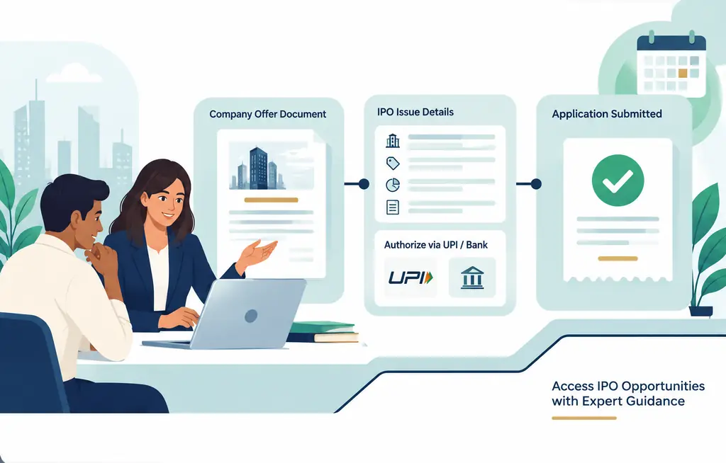 An advisor guiding an investor from the offer document to a UPI-authorised IPO application